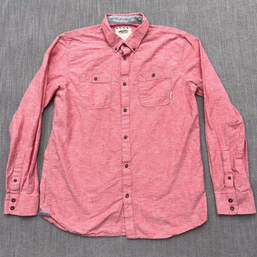 Vans Off The Wall Mens Medium Red Chambray Button Down Shirt VN-0RGK6NZ
